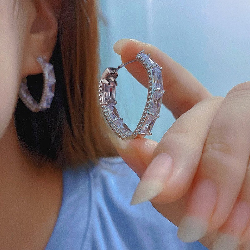 Luxus Damen Ohrringe für Frauen mit ZirkoniaIntarsien, geometrischem Schmuck6