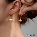 Damen Ohrringe Creole 18K Gold Titanstahl Achtzackiger Stern einfache Sommer-ni0