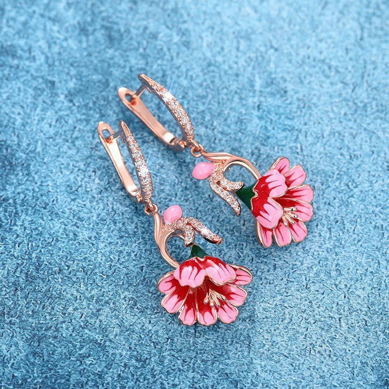 Damen Blumen Ohrringe weibliche vintage tropfen, Gold intarsien,  A Zirkon3