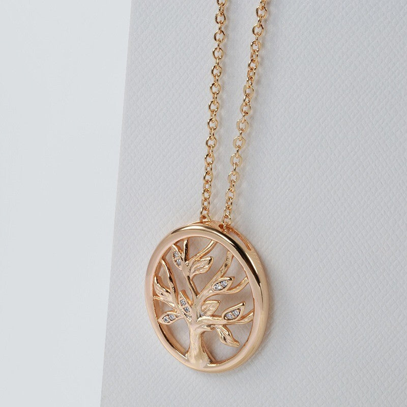 Luxus  Halskette mit Anhänger 585er Rolled Roségold Walzgold Baum mit Zirkonia1