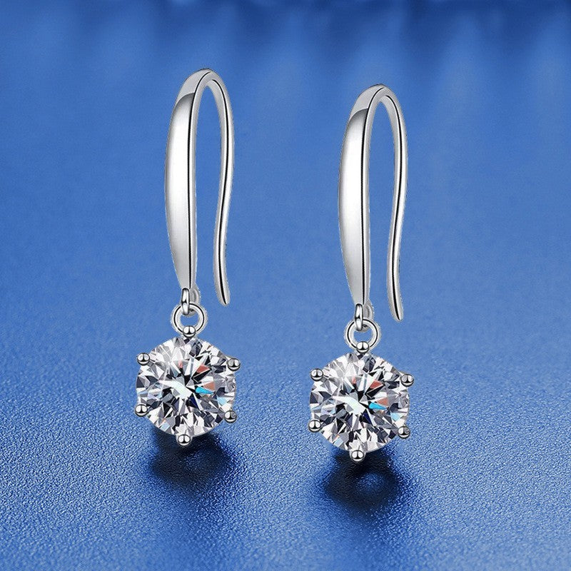 Silber damen Ohrringe Ohrhaken mit sechs Krallen 925S Silber 50 Punkte [Zirkon0