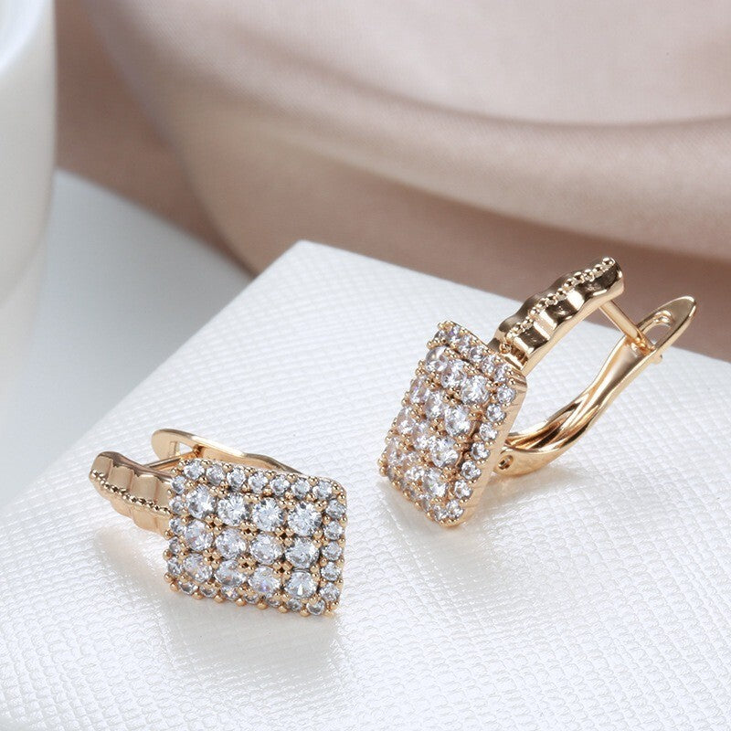 Luxus Ohrringe Creolen Micro Intarsien Zirkon Kristalle 585 Rolled Roségold über6