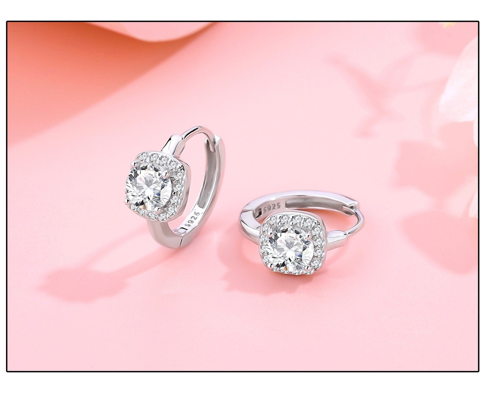 925S Silber Damen Ohrringe Creole, funkelnde quadratische Diamantohrringe,Zirkon4