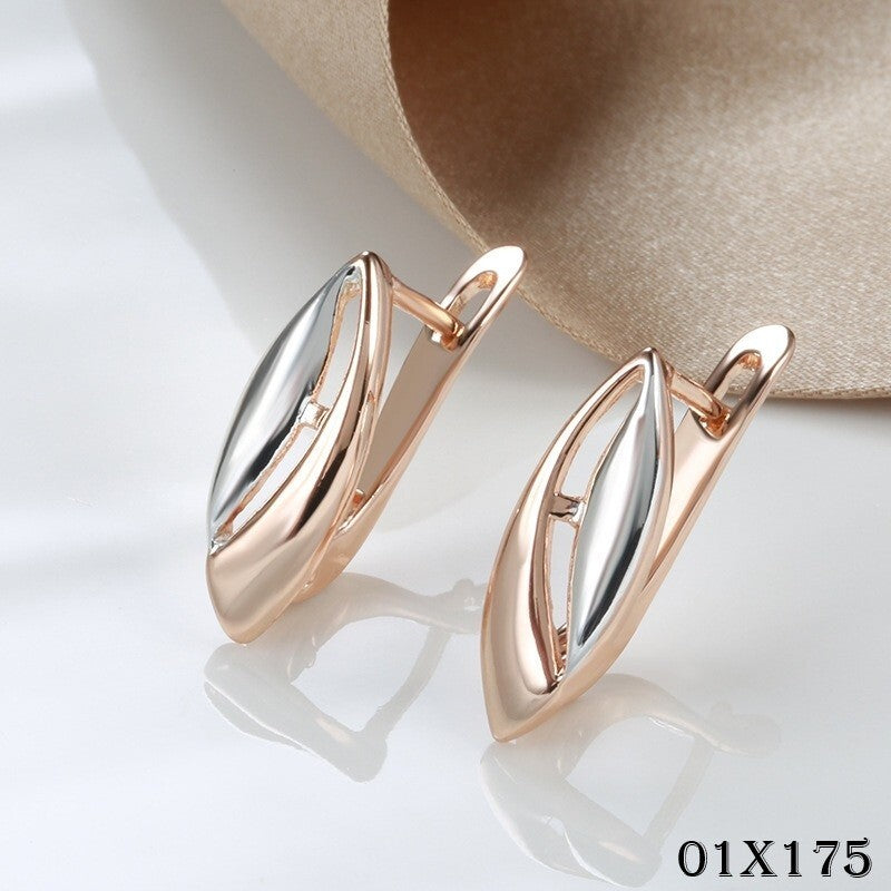 Luxus Damen Ohrringe 585RG  Rose Gold Zweifarbige Pfirsichherzohrringe6