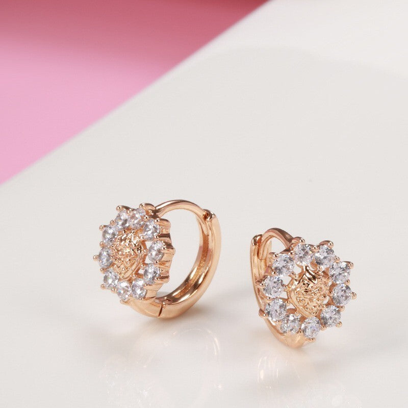 Luxus Ohrringe Creole Blume Zirkonia Kristall 585 Rosegold überzogen Geschenk D2