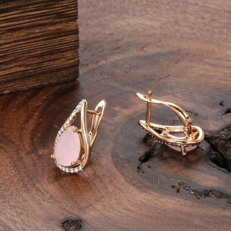 Luxus Damen Ohrringe 585 Rosé Gold überzogen Design Naturstein Kristall für Da4