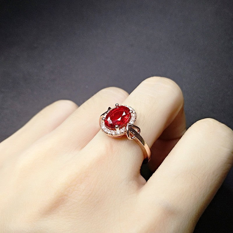 Luxus Damen Ring 18K Rosévergoldeter Rotem Kristall ImitationsRubin Verstellbar8