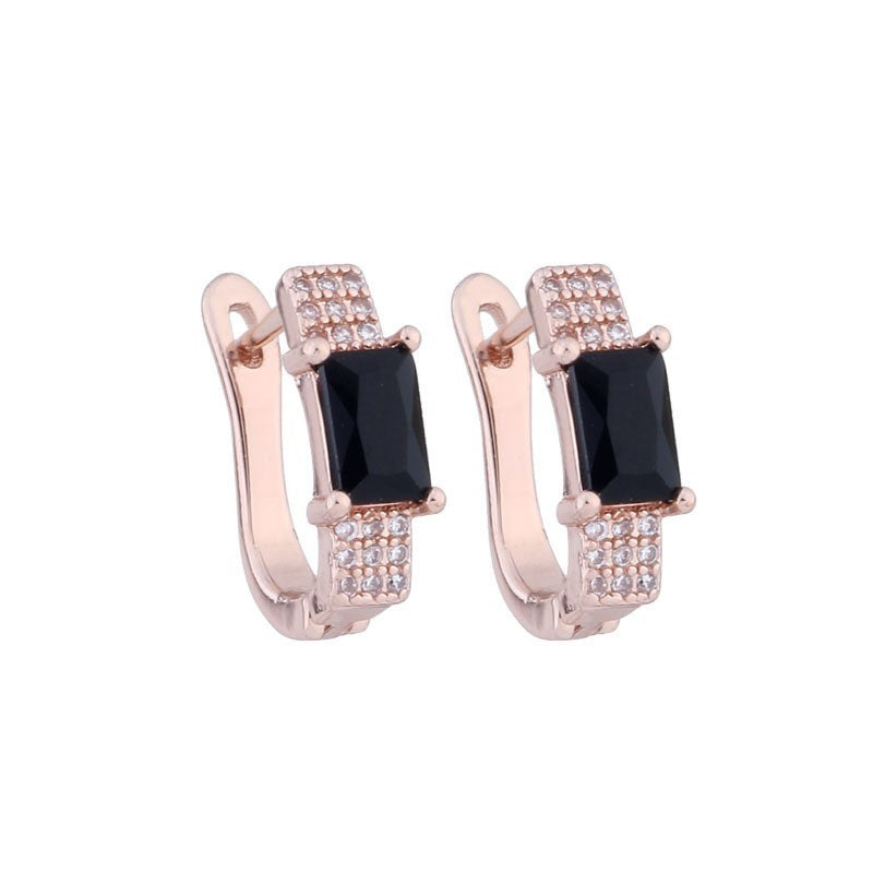 Luxus Damen Ohrringe vergoldet Gold schwarze rechteckige Zirkon Design3