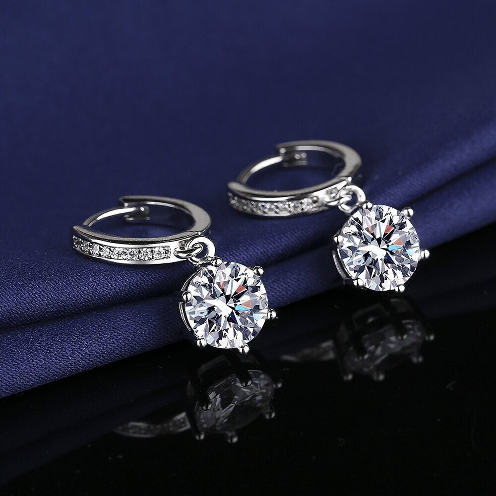Luxus Ohrringe Creolen Moissanite Nachahmung Sechs Klaue Zwei Karat Weißgold Ver2