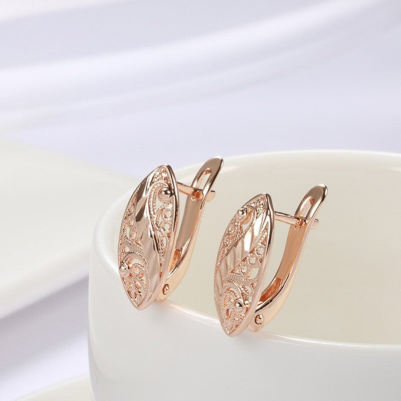 Luxus Damen Ohrringe 585 Rose Gold mit Hohlmuster für Frauen im kalten Stil, Oh2