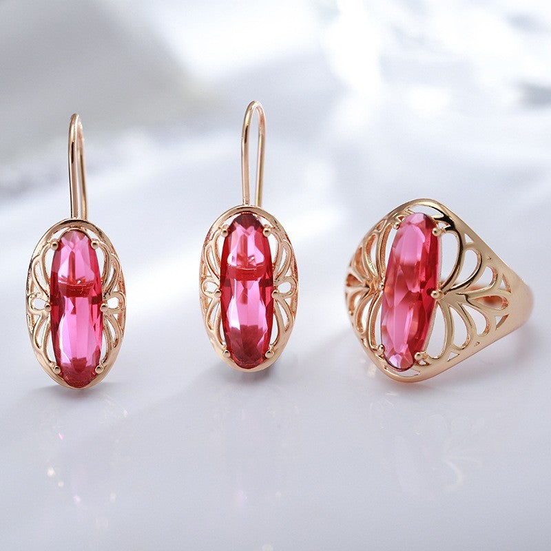 Luxus Dame Ohrringe 585RG Gold Roter Zirkon Brautschmuck, Damenohrringe7