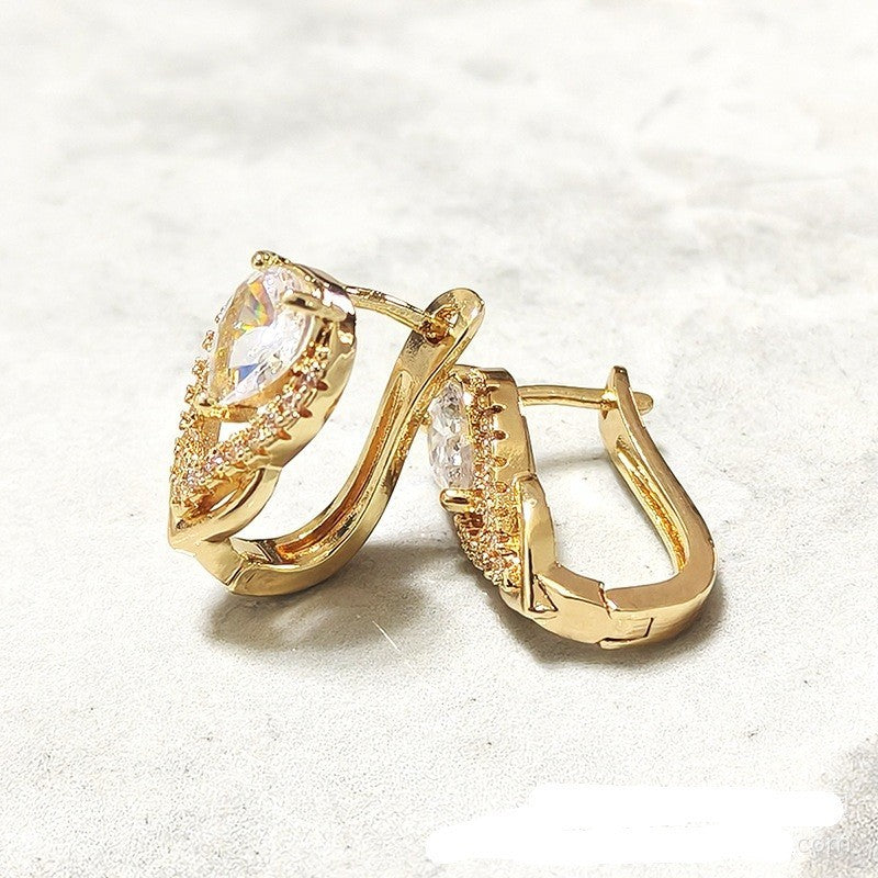 Minimalistische Damen Ohrringe Gold Farbe exquisite, tropfenförmige ZirkonOhrri6