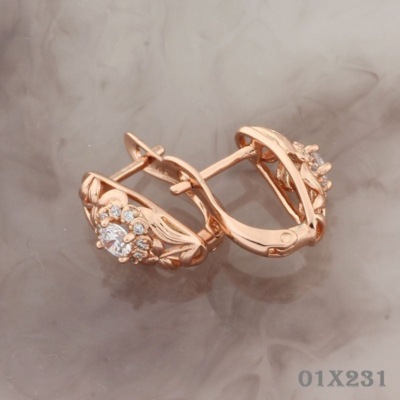 Damen Ohrringe 585 Rose Gold Zirkon, Elegante Ohrringe aus mikrobemaltem Kupfer3