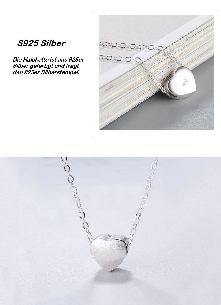 Damen Halskette Silber 925 mit Herz Anhänger gebürstetem Sterlingsilber (925)2