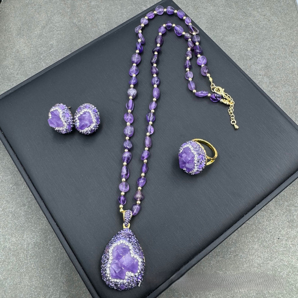 Natürlicher roher Amethyst Set  Kettenset  Luxus1