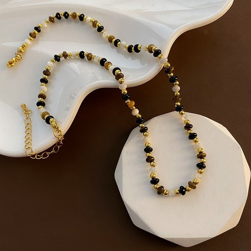 Naturstein Halskette Titanstahl Herbst und Winter Maillard Farbe Halskette 39+51