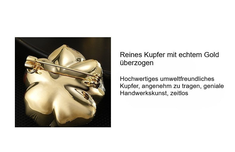 Luxus Damen Brosche Gold Kamelien Brosche,Schwar Hochwertiges weibliches Design10