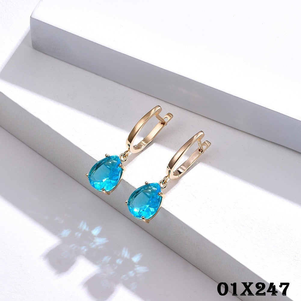 Luxus Damen Ohrringe 585RG Rosé Gold geometrische würfel blau zirkon ohr schnall0