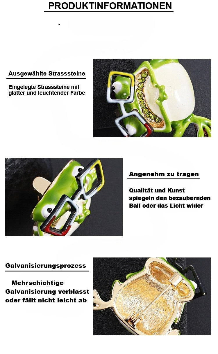 Niedliche Brosche mit öltropfendem Frosch und Brille, CartoonBrosche aus Legier1