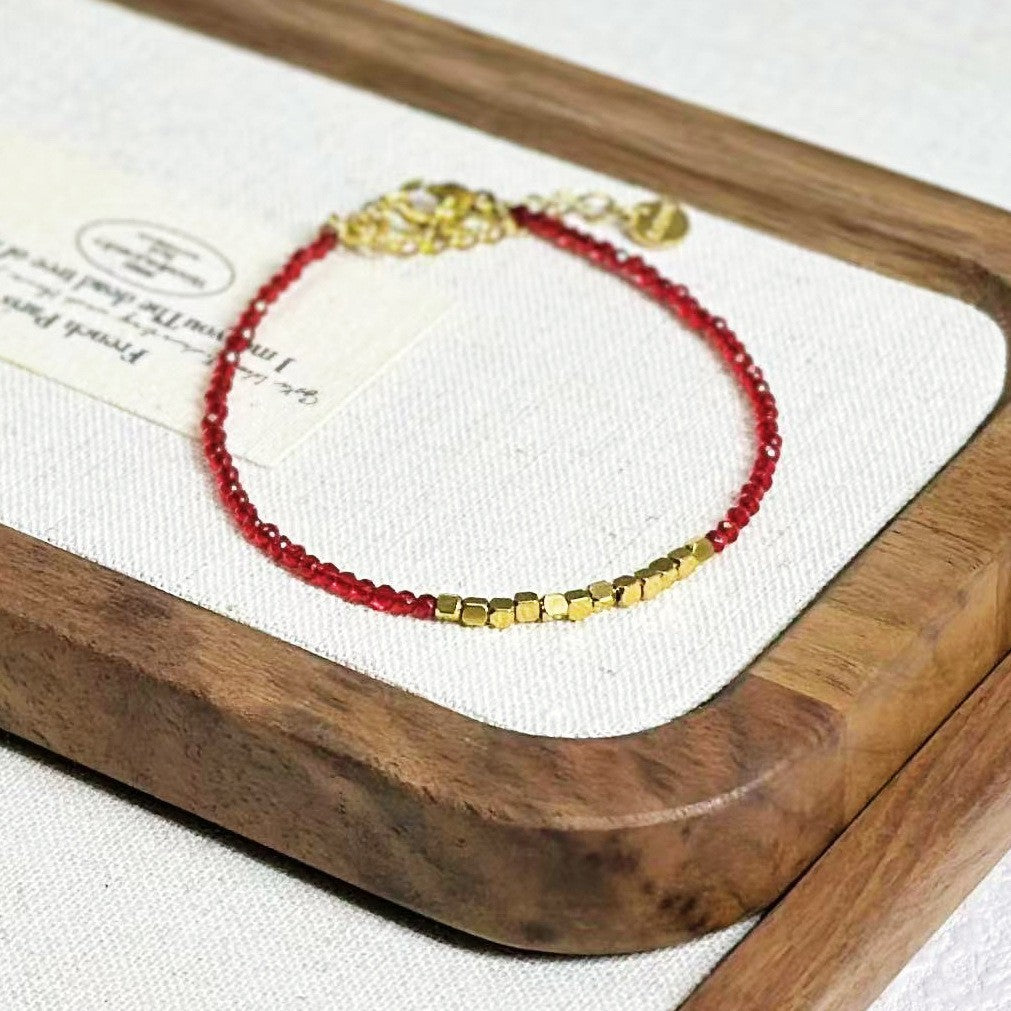 Damen Armband Rotes Kristallperlenarmband 17+5cm Titanstahl Gebrochenes Silber M2