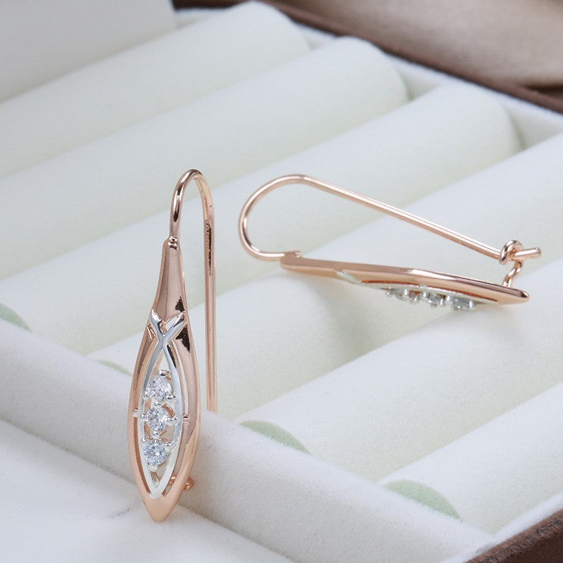 Luxus Damen Ohrringe 585 RG Rosé Gold zweifarbige mit MikroIntarsienZirkon3