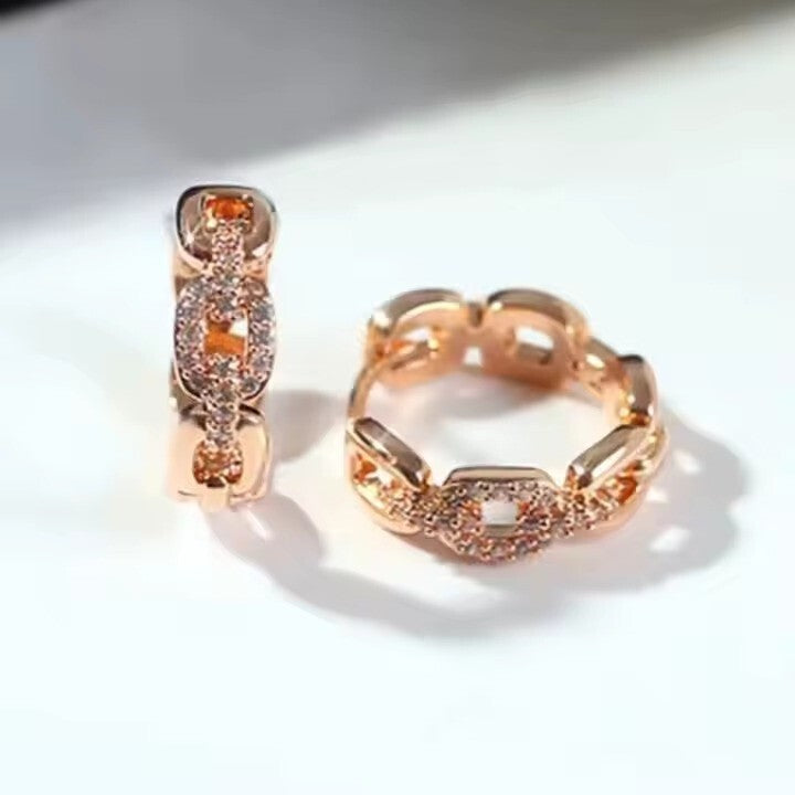 Luxus Damen Frauen Ohrringe Rose gold Chain Design Voll imitierte Moissan 17mm2