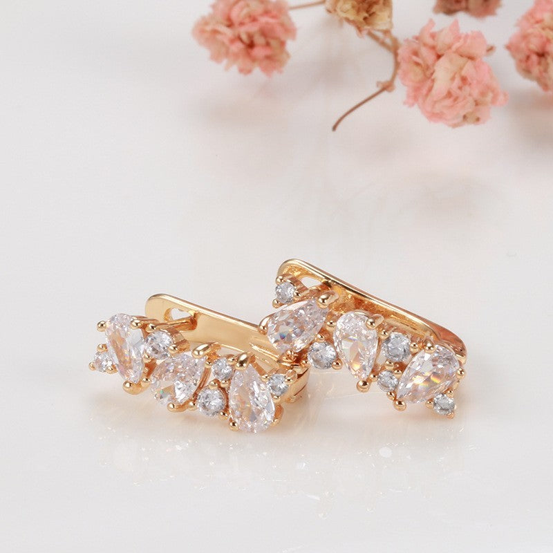 Damen Ohrringe 585 Roségold überzogen voller Zirkon Tropfen Luxus romantische13