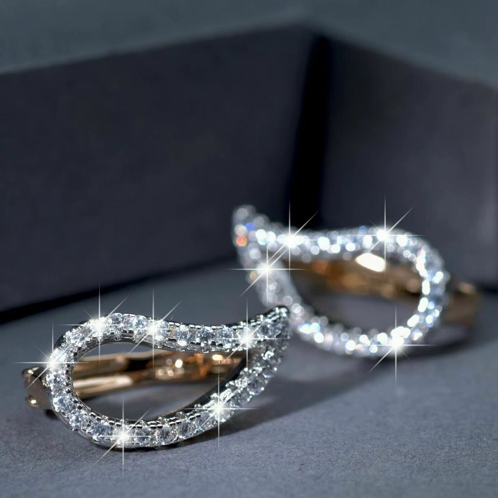 Luxus Ohrringe Creole ungewöhnliche blattförmige Hochzeitsschmuck Kristall Gold10