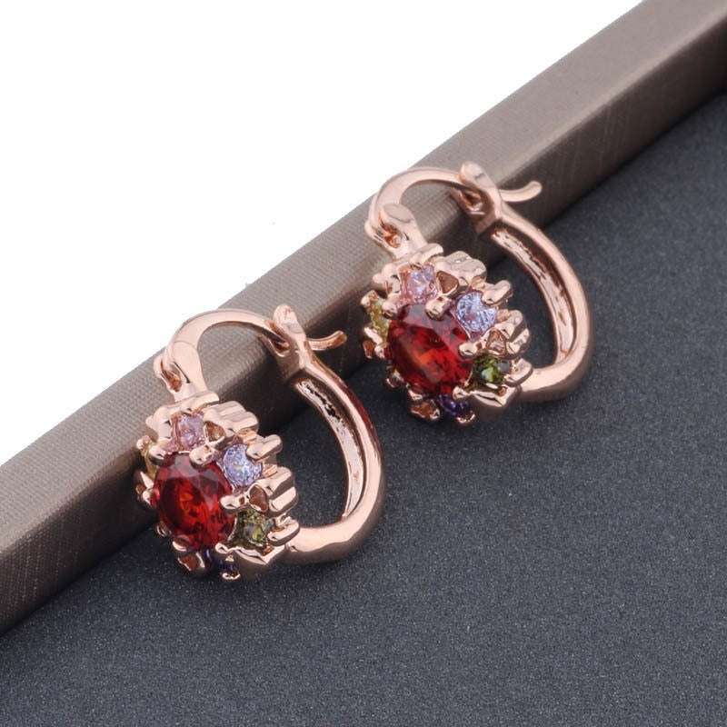 Damen Ohrringe Creolen Zirkonia Kristall Rot 585 Rolled Roségold Damen9