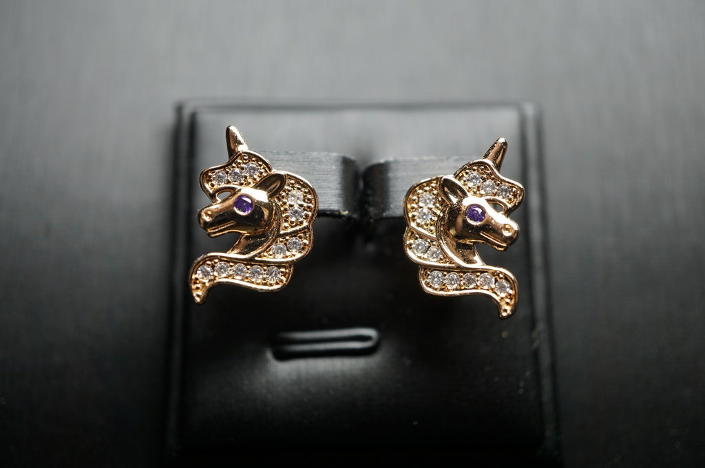 Ohrringe Einhorn Pferde Rose Gold vergoldet Zirkon Mädchen Kinder Damen Ohrhänge10