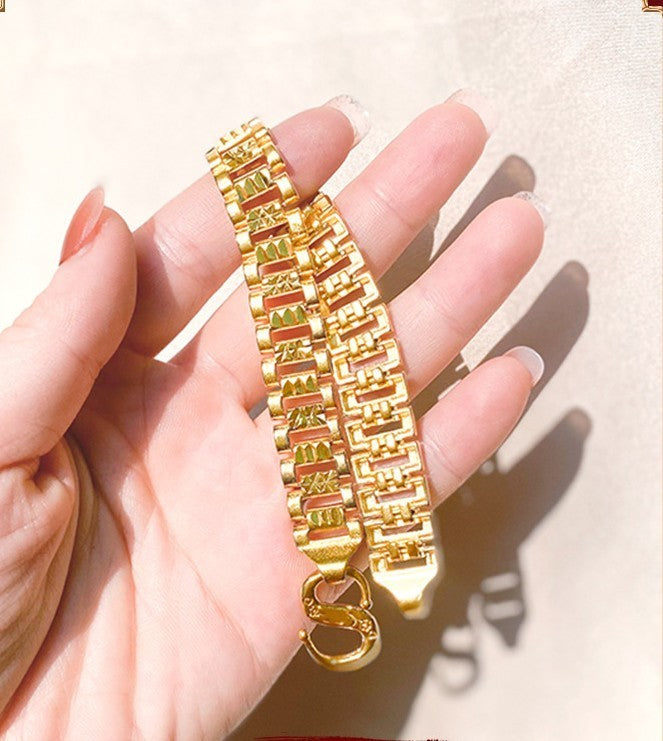 Luxus Armband Gold SandgoldArmband mit Tankkette, breite Ausführung für Damen u6