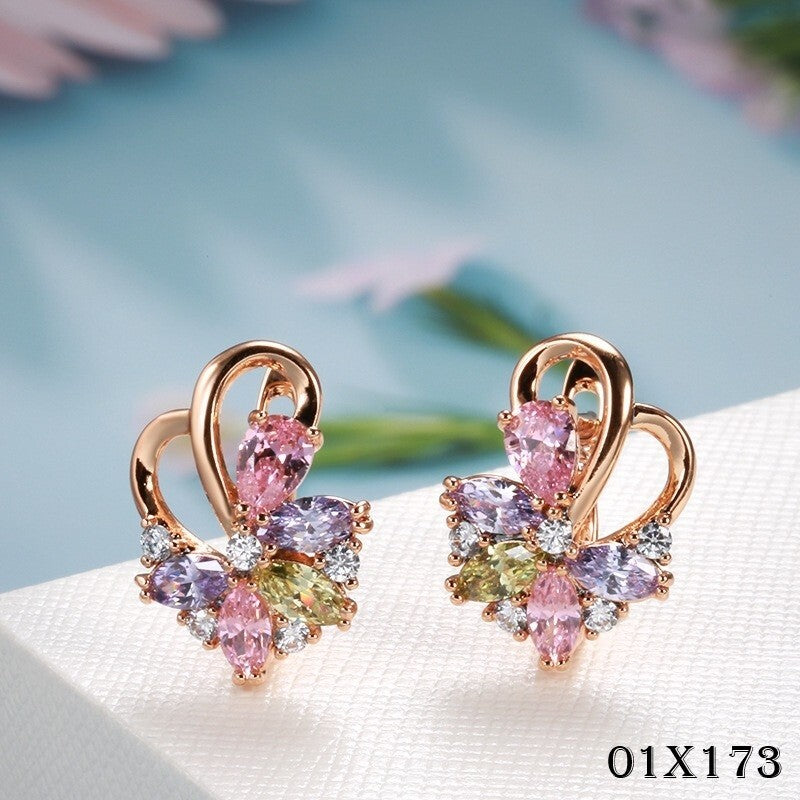 Luxus Damen Ohrringe 585RG Rose Gold bunte Zirkon Ohrringe Stil Ohr Knochen Clip0