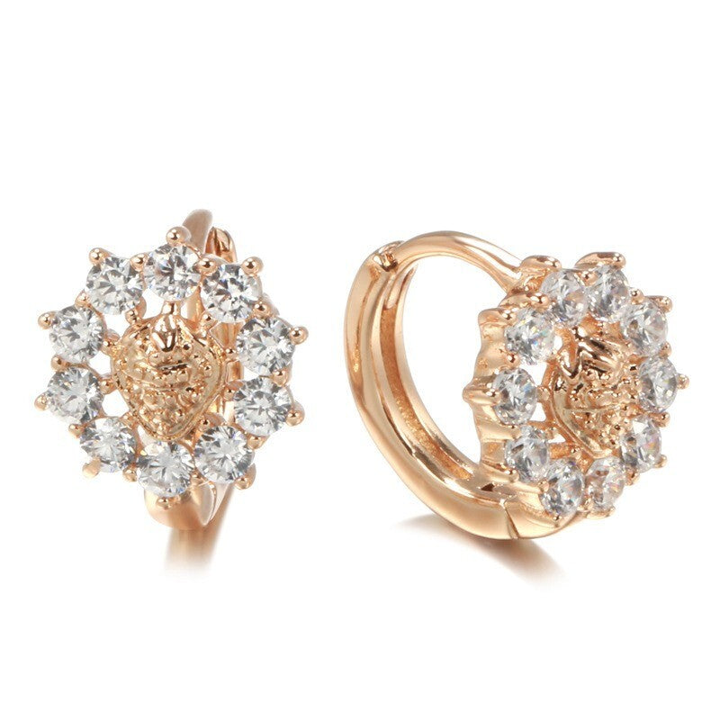 Luxus Ohrringe Creole Blume Zirkonia Kristall 585 Rosegold überzogen Geschenk D6