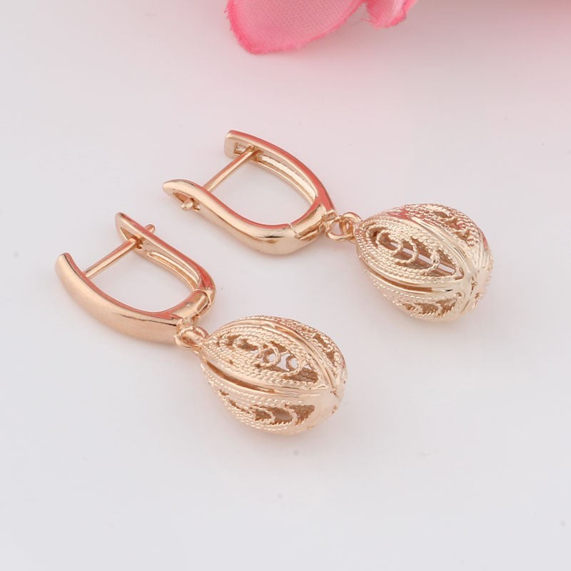 Luxus Damen Klassische Ohrringe Rosegold, tropfenförmige Ohrringe im hohlen Ros7
