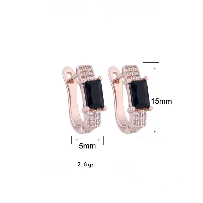 Luxus Damen Ohrringe Gold Schwarze rechteckige Zirkon + Gold (vergoldet)4