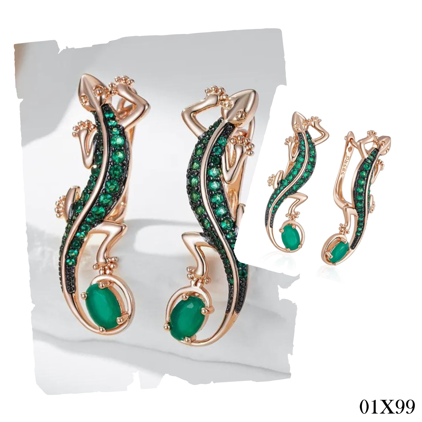LuxusDamen Ohrringe Creolen Huggie 585 RG Rotgold Rosegold Smaragd grüner Zirko0