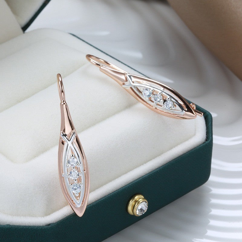 Luxus Damen Ohrringe 585 RG Rosé Gold zweifarbige mit MikroIntarsienZirkon1