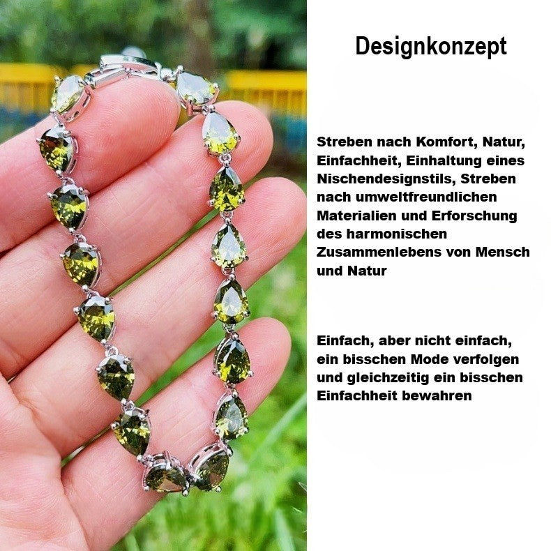 Damen Armband Olivgrünes Zirkonarmband AAATropfenzirkonIntarsienNischendesign6