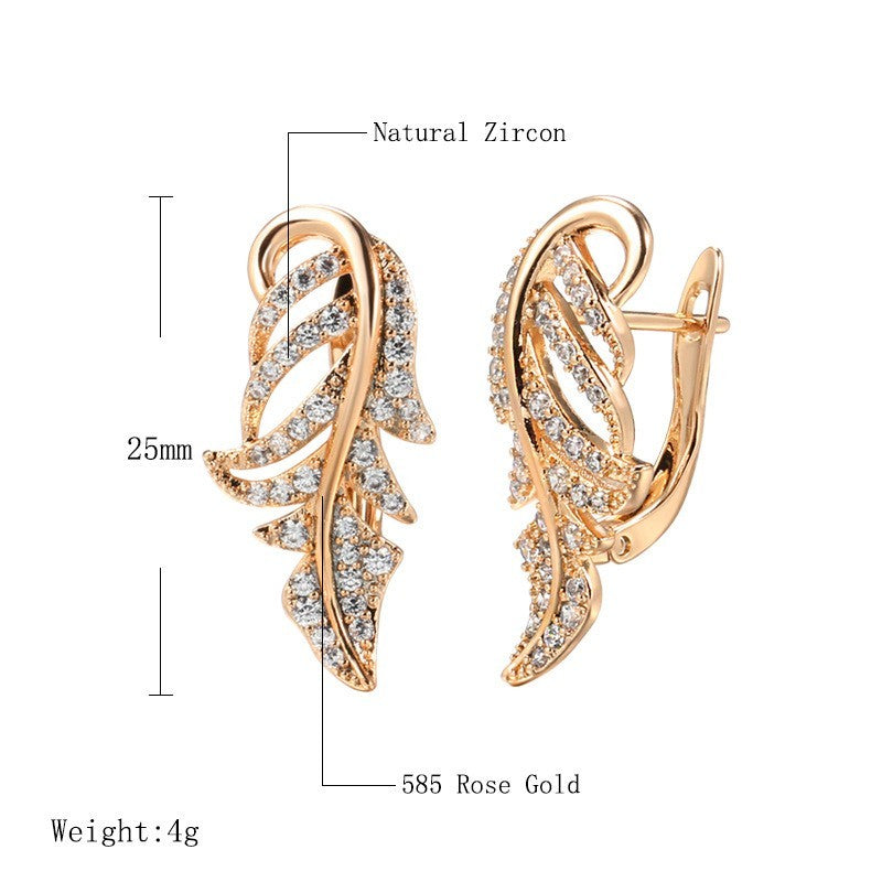 Luxus Damen Ohrringe 585 Rolled Roségold überzogen Blatt CZ für Damen Geschenk6