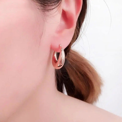 Luxus Damen Creole Ohrringe 585 Rosé Gold plattierte glatte Temperamentpersönlic1