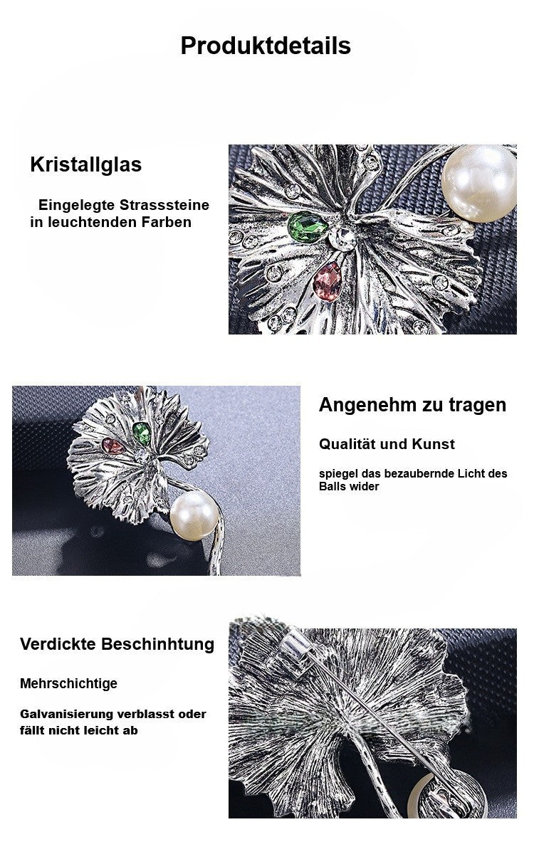 Kreative Damen LotusblattBrosche, exquisite LuxusLegierung, Perlenpflanze1