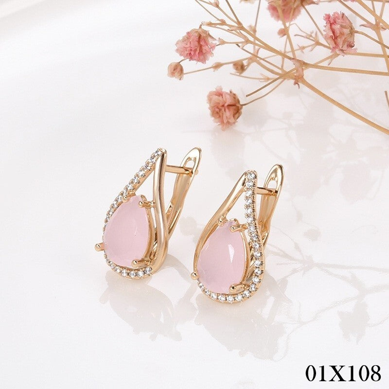 Luxus Damen Ohrringe 585 Rosé Gold überzogen Design Naturstein Kristall für Da0