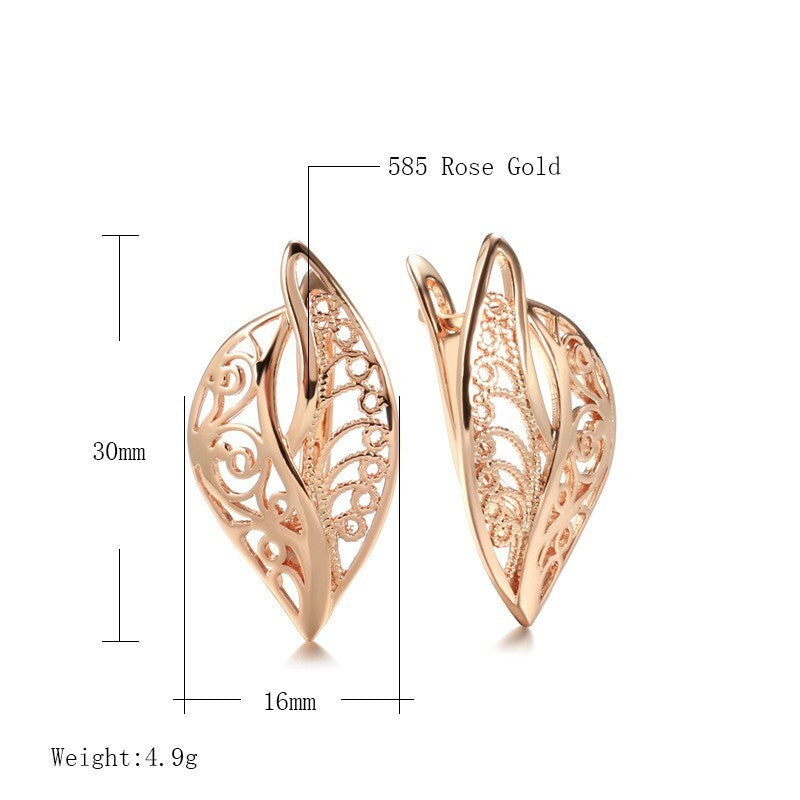 Luxus Damen Blatt Ohrringe 585 Roségold Ohrringe in kaltem Stil einfache4