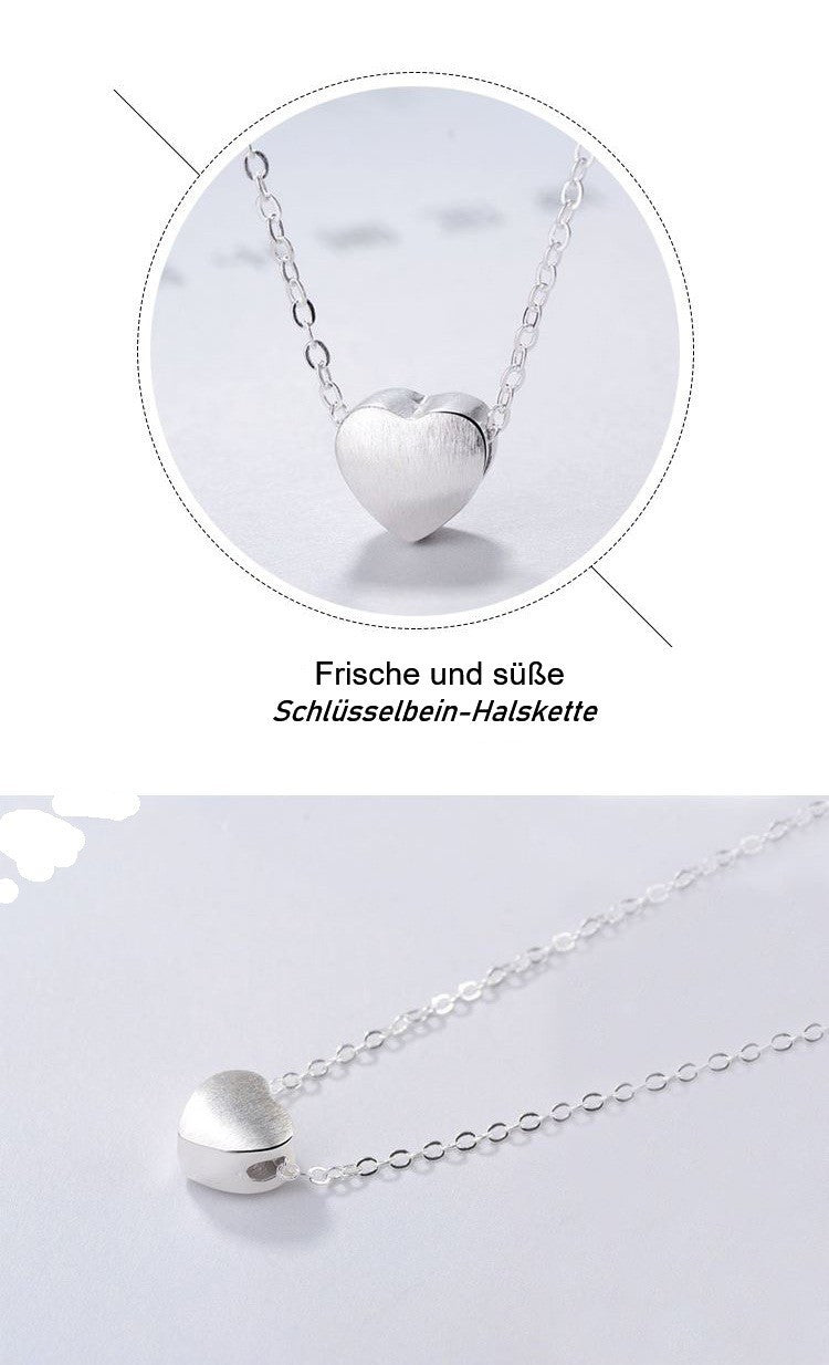 Damen Halskette Silber 925 mit Herz Anhänger gebürstetem Sterlingsilber (925)0
