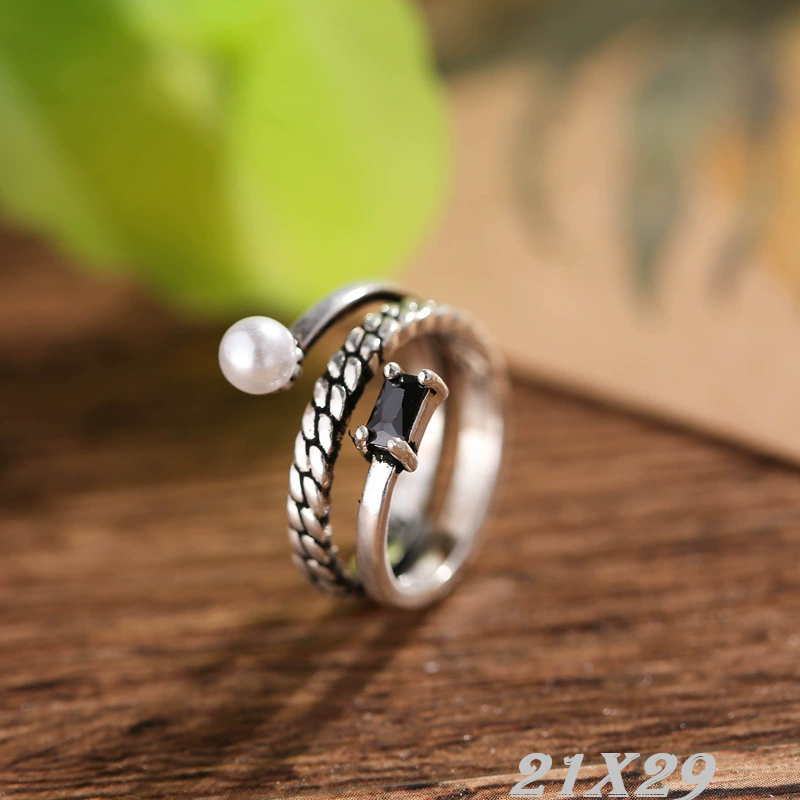 Damen S925 SterlingsilberÖffnungsring, mehrlagiger, diamantbesetzter RetroRin4