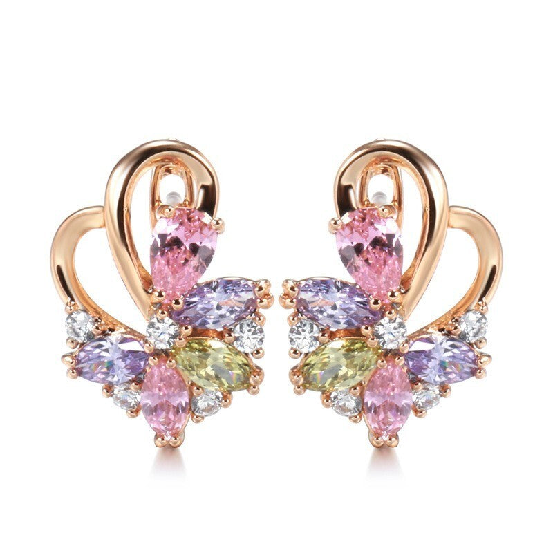 Luxus Damen Ohrringe 585RG Rose Gold bunte Zirkon Ohrringe Stil Ohr Knochen Clip5