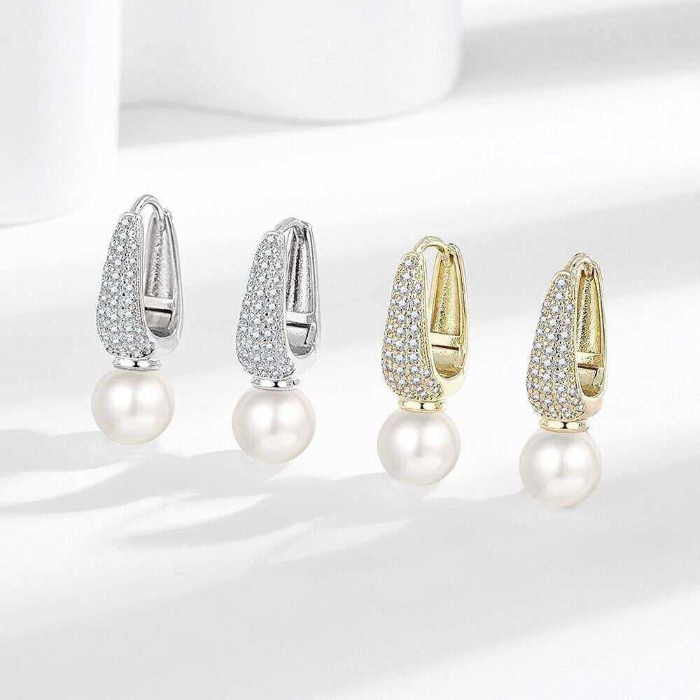 Luxus Ohrringe Ohrstecker Perlen Strass 18K Gold vergoldet Damen Zirkonia1