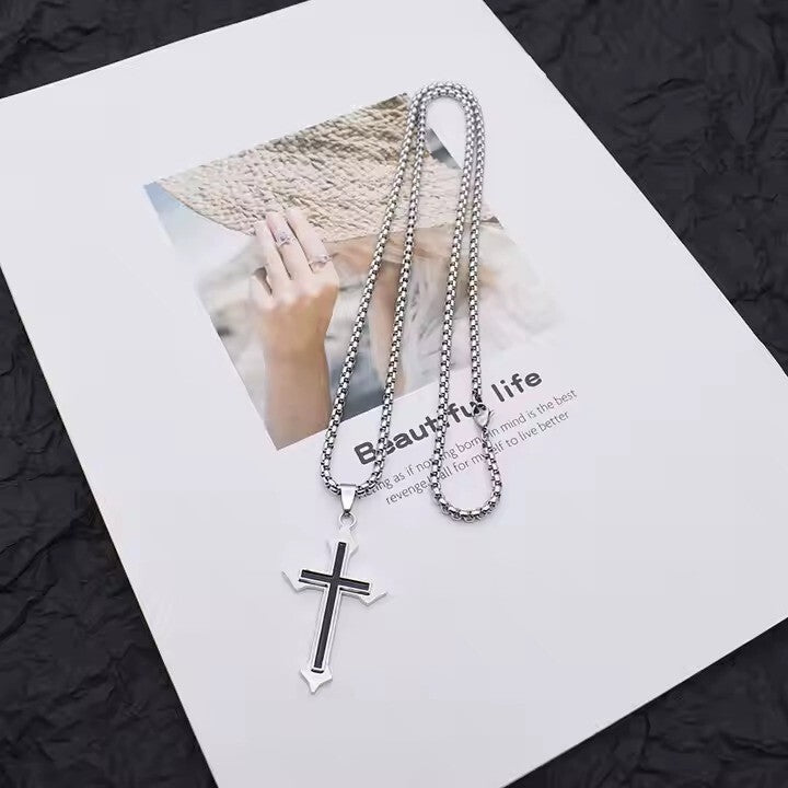 Herren Kreuz Halskette Titanstahl Edelstahl Anhänger Mode Schmuck 60 cm3