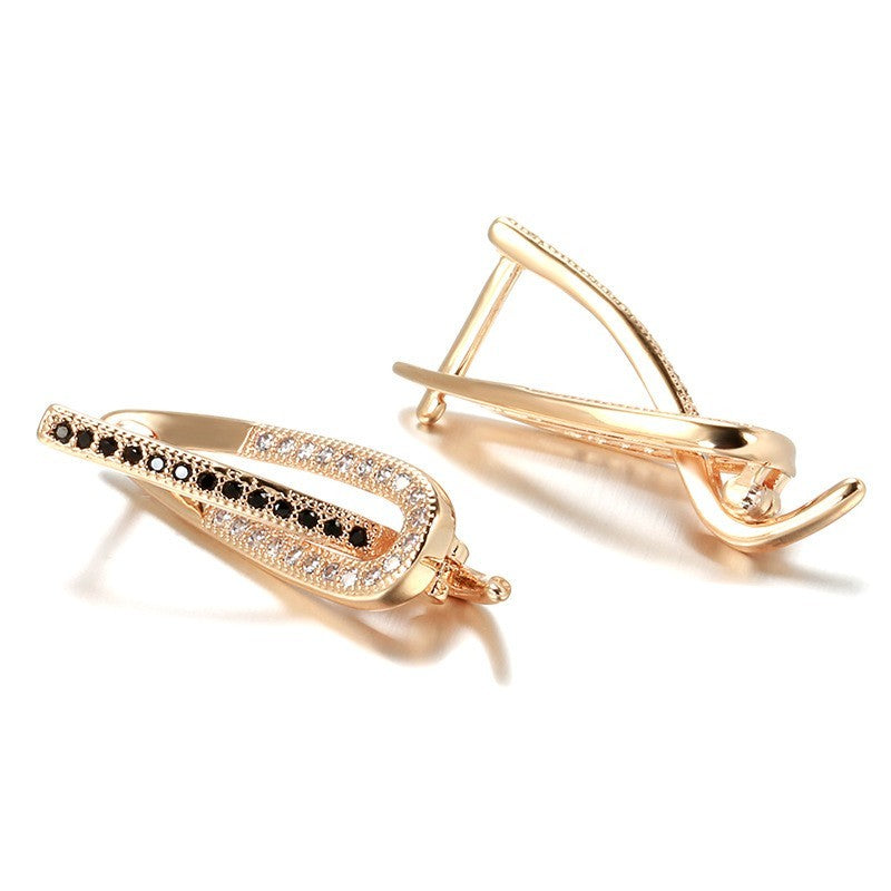 Luxus Damen Ohrringe 585RG Roségold ZweiTon Zirkon Ohrringe KreuzGrenze Schmuc1