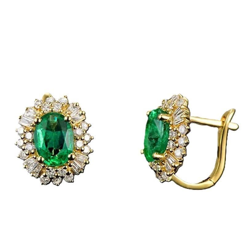 Luxus Ohrringe Creole mit BlumenDesign, oval, grüner Kristall Gold 18K vergold1